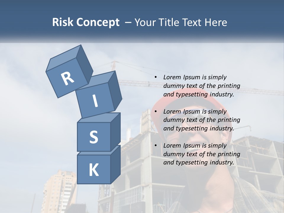A Man Wearing A Hard Hat And Goggles In Front Of A Construction Site PowerPoint Template
