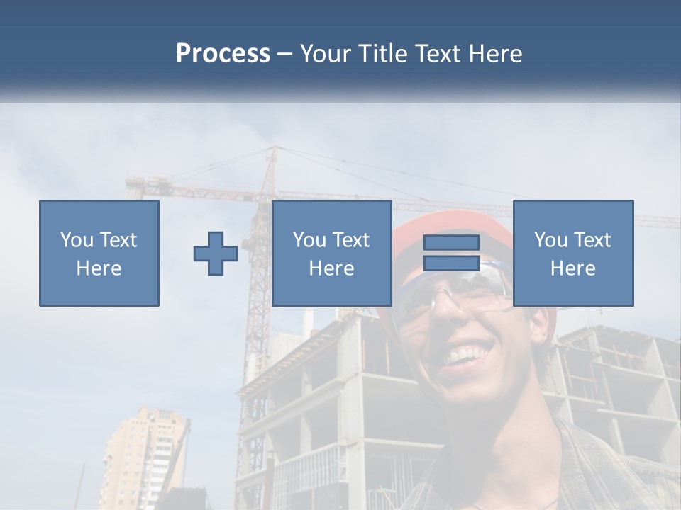 A Man Wearing A Hard Hat And Goggles In Front Of A Construction Site PowerPoint Template