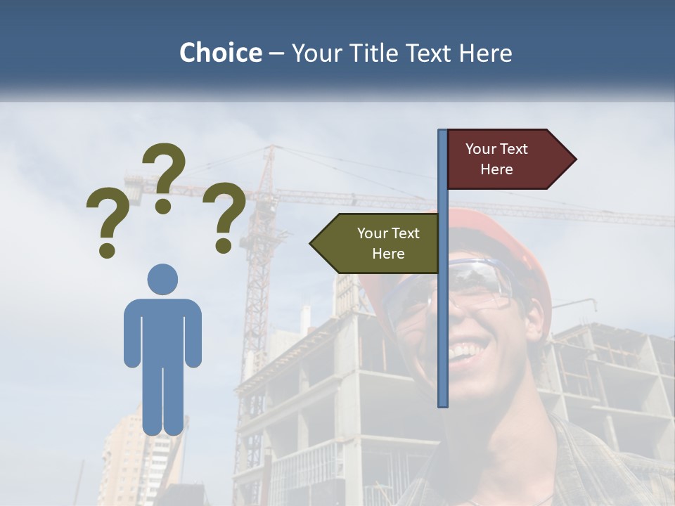 A Man Wearing A Hard Hat And Goggles In Front Of A Construction Site PowerPoint Template