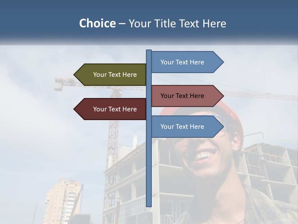 A Man Wearing A Hard Hat And Goggles In Front Of A Construction Site PowerPoint Template
