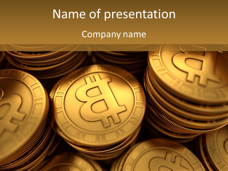 A Pile Of Golden Bitcoins Powerpoint Template PowerPoint Template