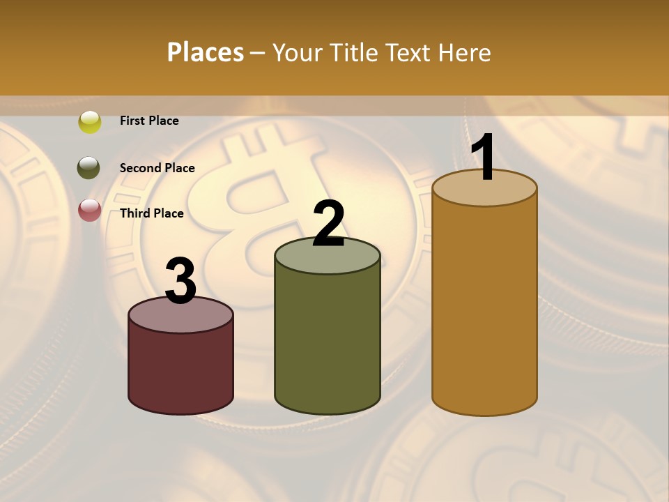 A Pile Of Golden Bitcoins Powerpoint Template PowerPoint Template