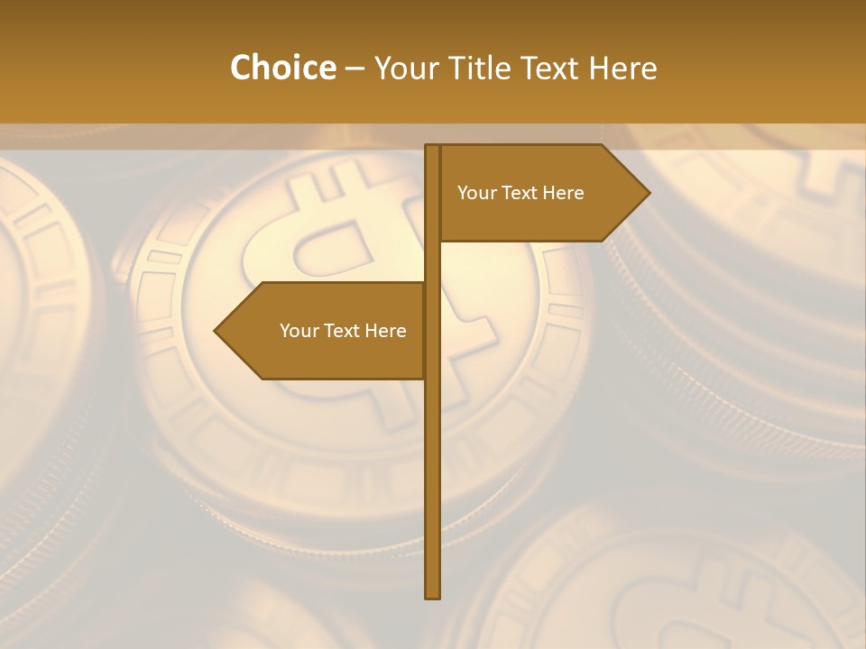 A Pile Of Golden Bitcoins Powerpoint Template PowerPoint Template