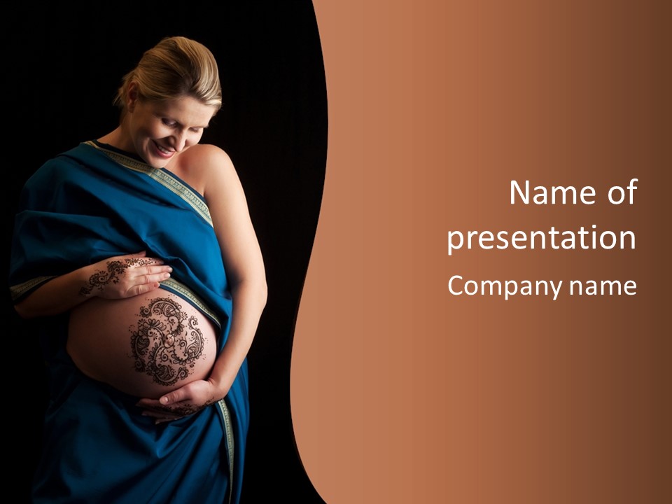 A Pregnant Woman In A Blue Sari Holding Her Belly PowerPoint Template