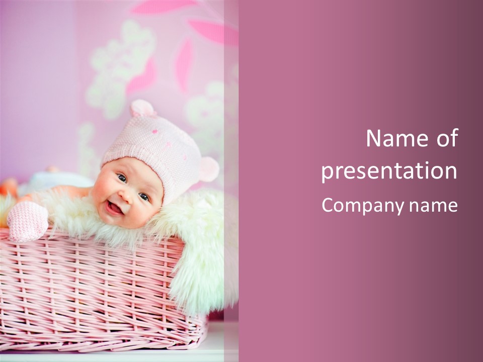 A Baby In A Basket With A Pink Background PowerPoint Template