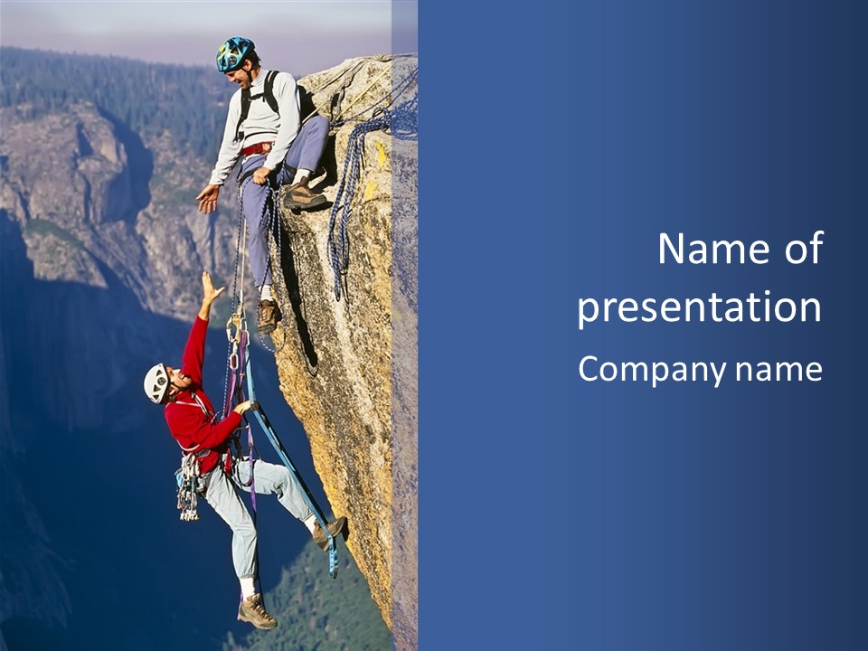A Man Climbing Up The Side Of A Mountain PowerPoint Template