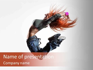 A Woman With Red Hair Is Dancing In The Air PowerPoint Template