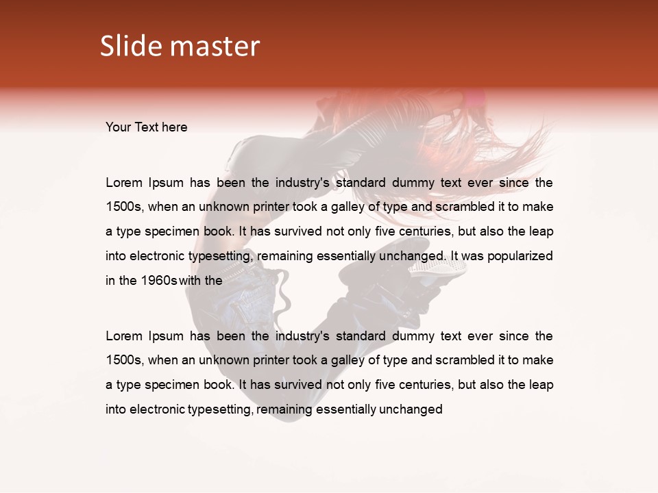 A Woman With Red Hair Is Dancing In The Air PowerPoint Template