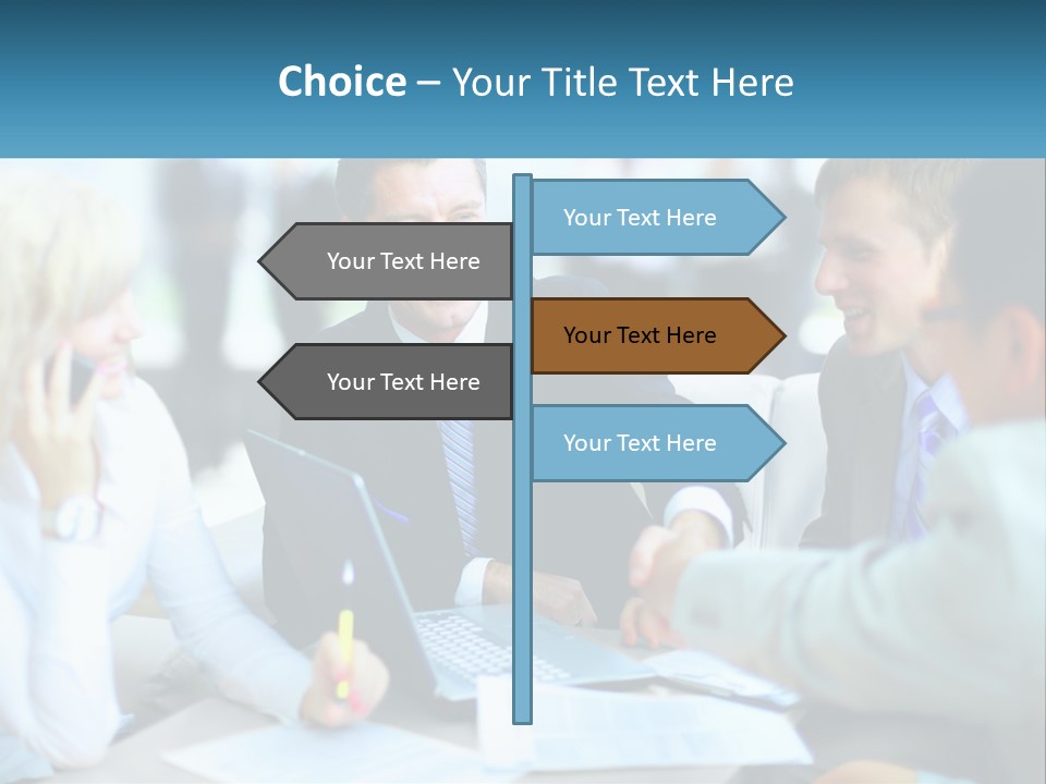 A Group Of People Sitting Around A Table Shaking Hands PowerPoint Template