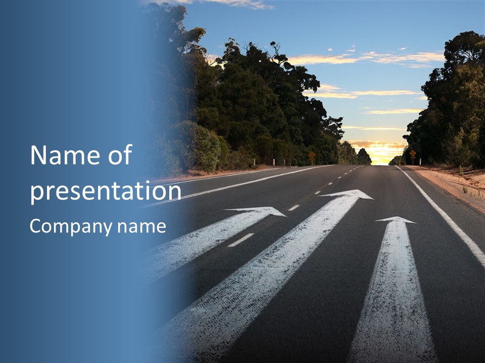 A Road With Two Arrows Going In Opposite Directions PowerPoint Template