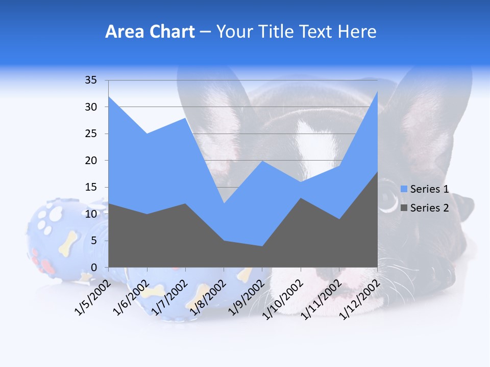 A Black And White Dog Laying On Top Of A Blue Toy PowerPoint Template