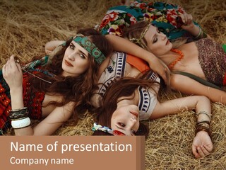 A Group Of Women Laying On Top Of A Pile Of Hay PowerPoint Template