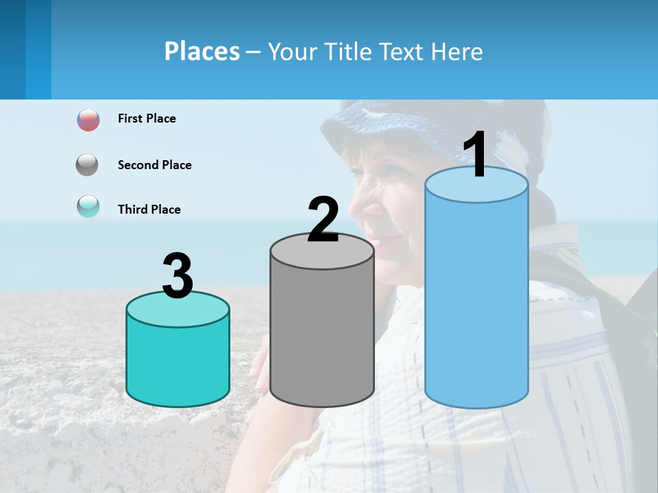 A Woman Sitting On The Beach Wearing A Blue Hat PowerPoint Template