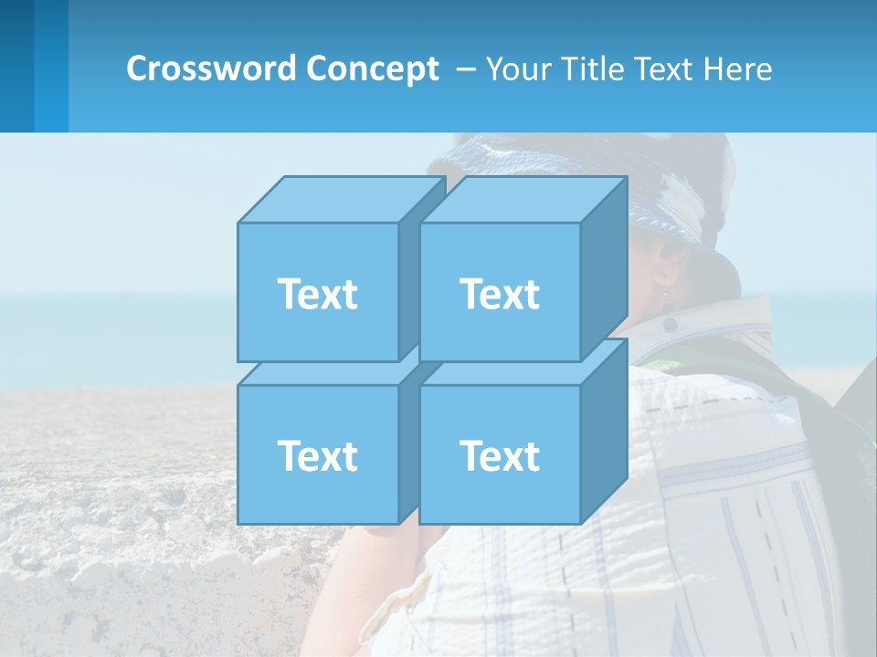 A Woman Sitting On The Beach Wearing A Blue Hat PowerPoint Template