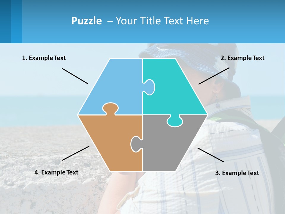 A Woman Sitting On The Beach Wearing A Blue Hat PowerPoint Template