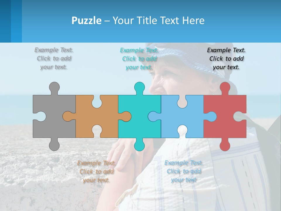 A Woman Sitting On The Beach Wearing A Blue Hat PowerPoint Template