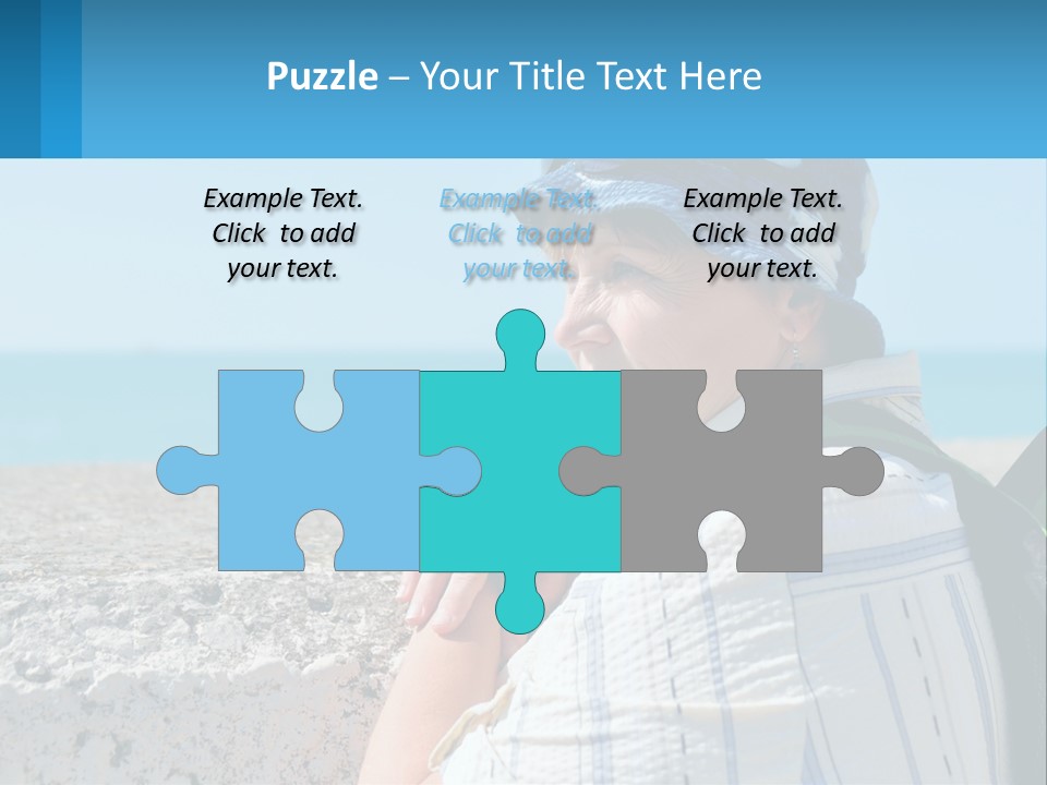 A Woman Sitting On The Beach Wearing A Blue Hat PowerPoint Template