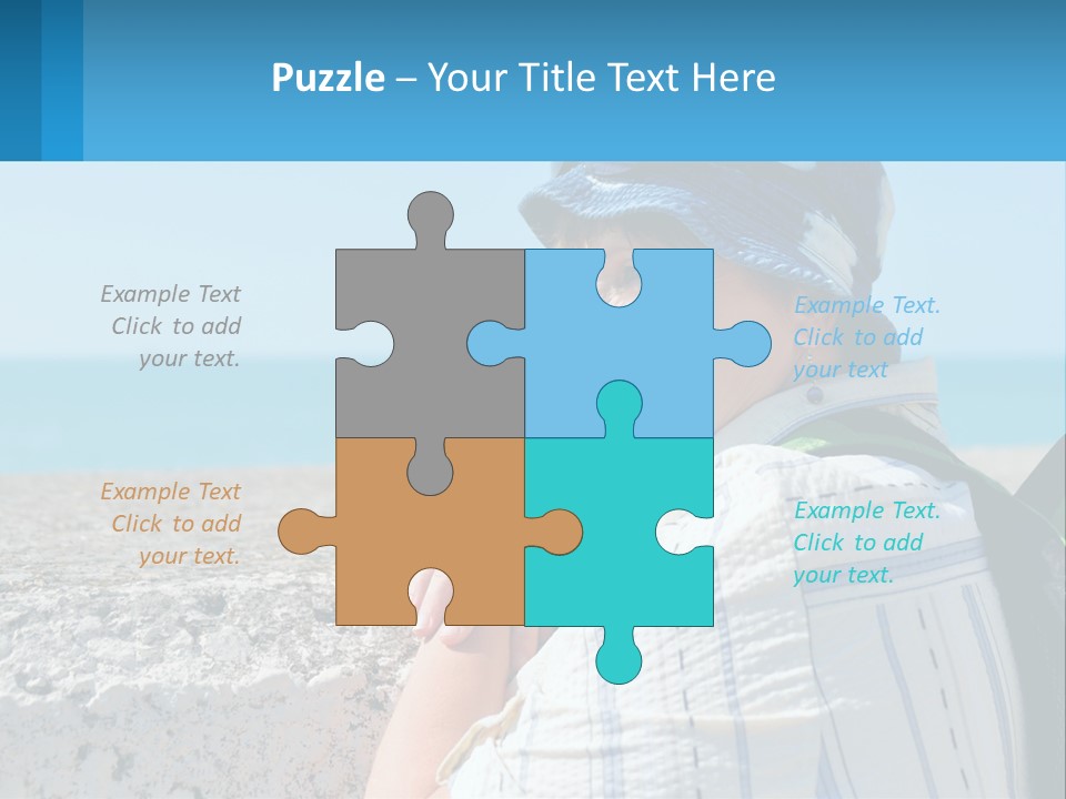 A Woman Sitting On The Beach Wearing A Blue Hat PowerPoint Template