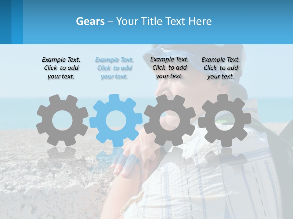 A Woman Sitting On The Beach Wearing A Blue Hat PowerPoint Template