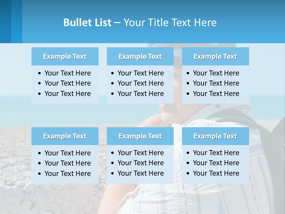 A Woman Sitting On The Beach Wearing A Blue Hat PowerPoint Template