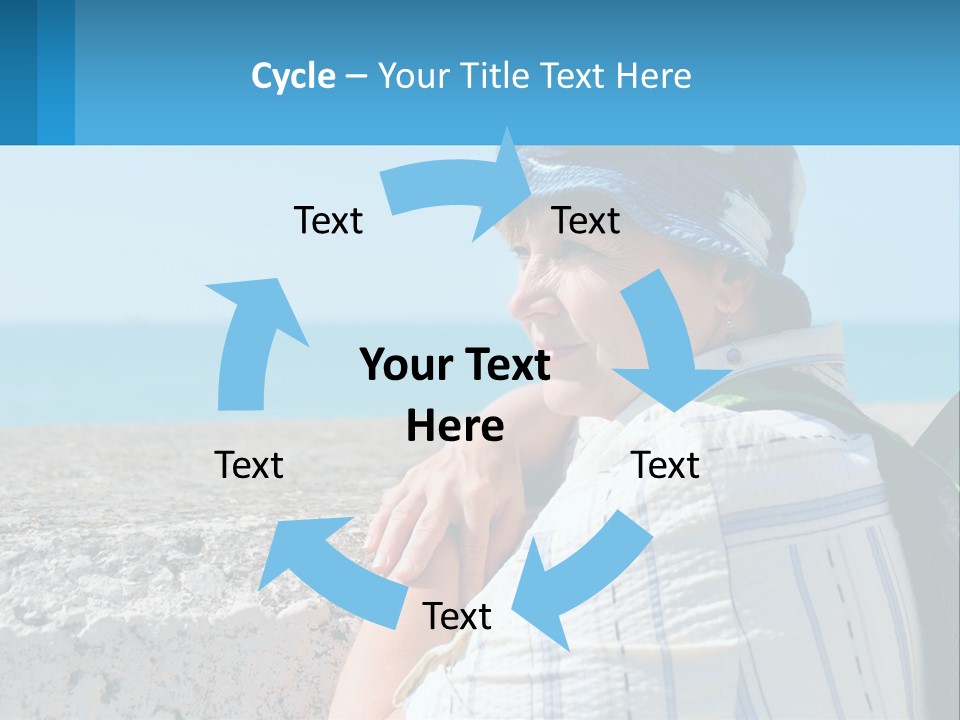 A Woman Sitting On The Beach Wearing A Blue Hat PowerPoint Template