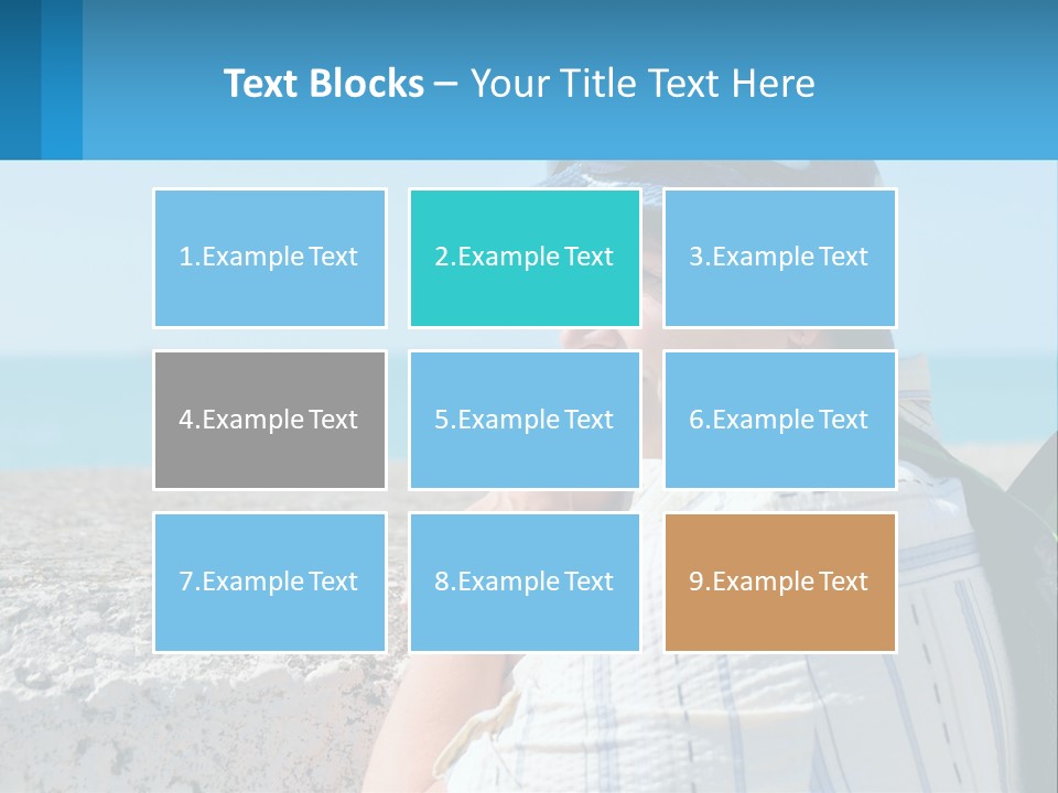 A Woman Sitting On The Beach Wearing A Blue Hat PowerPoint Template