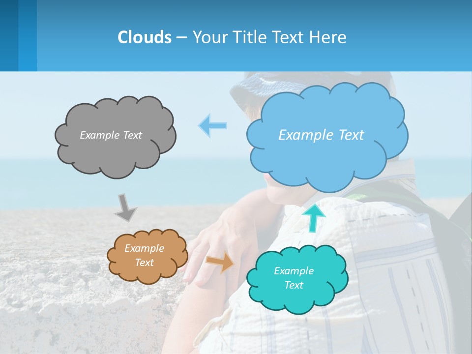 A Woman Sitting On The Beach Wearing A Blue Hat PowerPoint Template