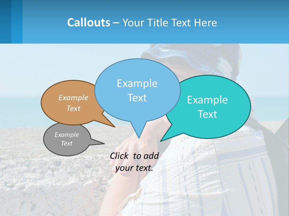 A Woman Sitting On The Beach Wearing A Blue Hat PowerPoint Template