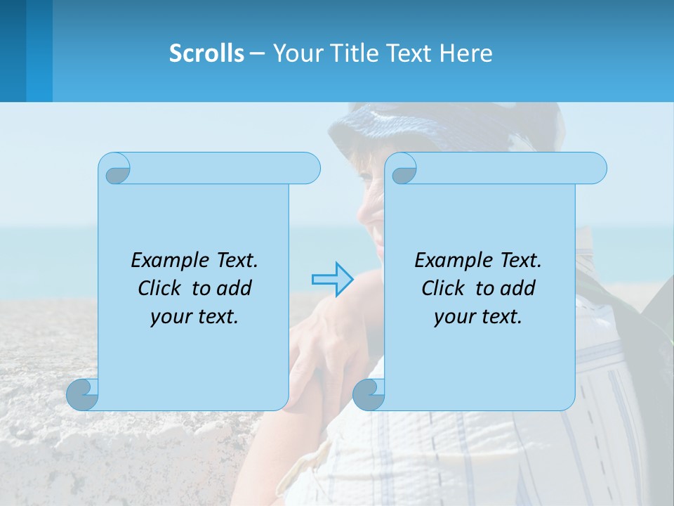 A Woman Sitting On The Beach Wearing A Blue Hat PowerPoint Template