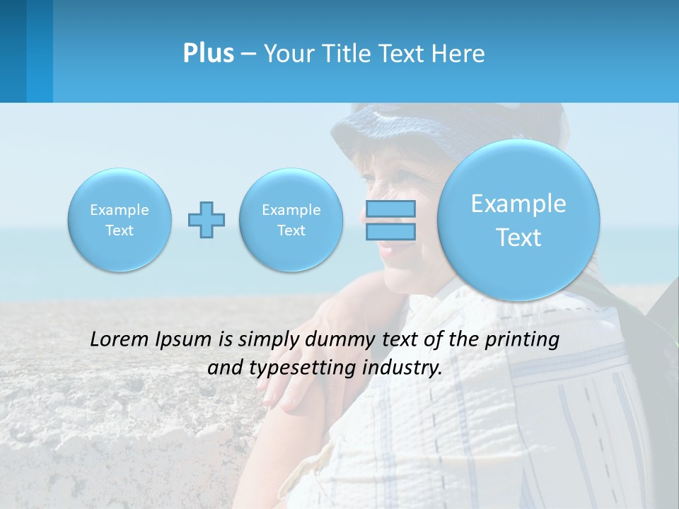 A Woman Sitting On The Beach Wearing A Blue Hat PowerPoint Template