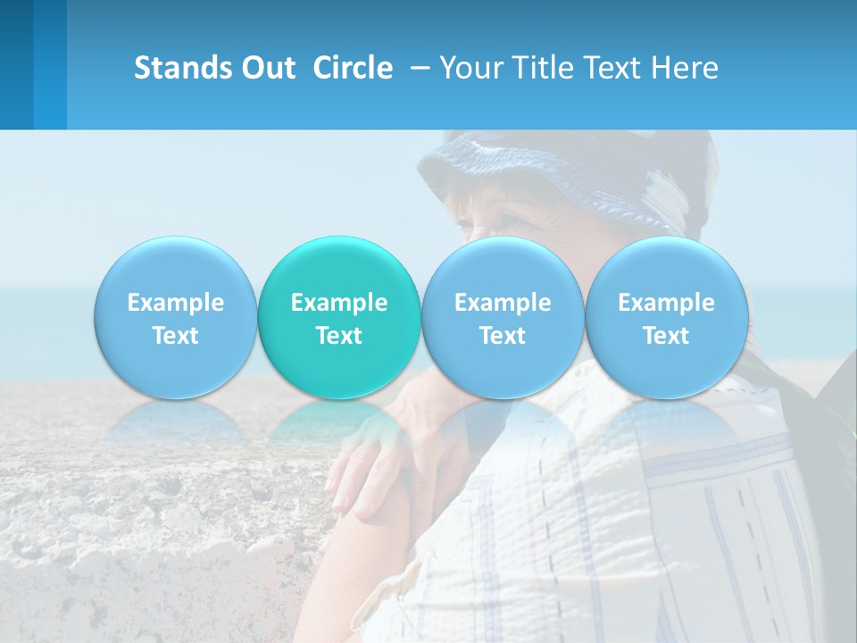 A Woman Sitting On The Beach Wearing A Blue Hat PowerPoint Template