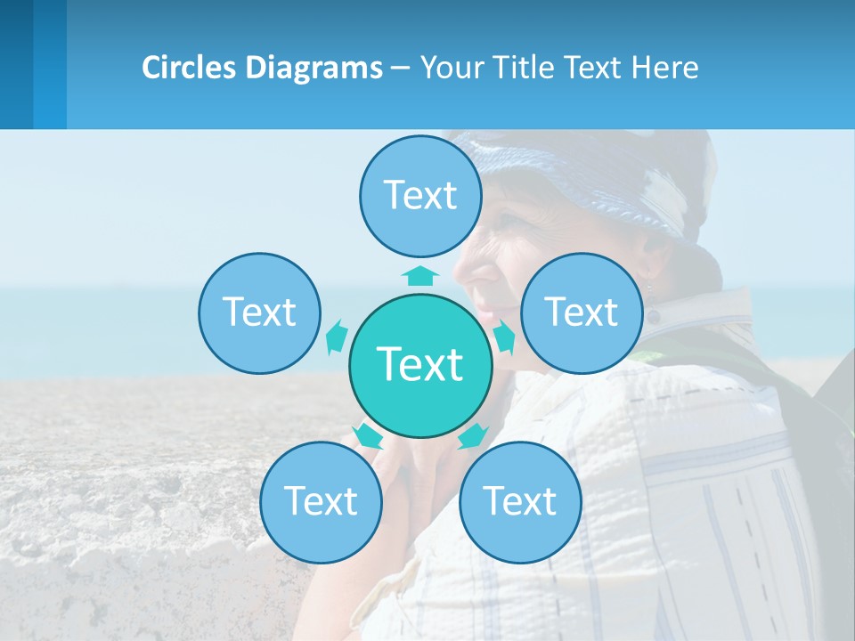 A Woman Sitting On The Beach Wearing A Blue Hat PowerPoint Template