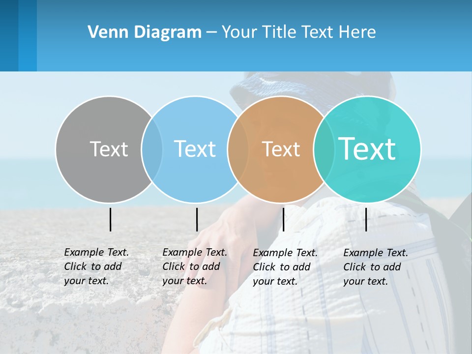 A Woman Sitting On The Beach Wearing A Blue Hat PowerPoint Template