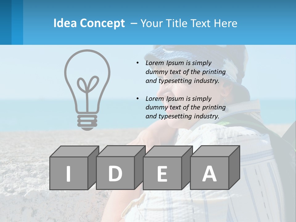 A Woman Sitting On The Beach Wearing A Blue Hat PowerPoint Template