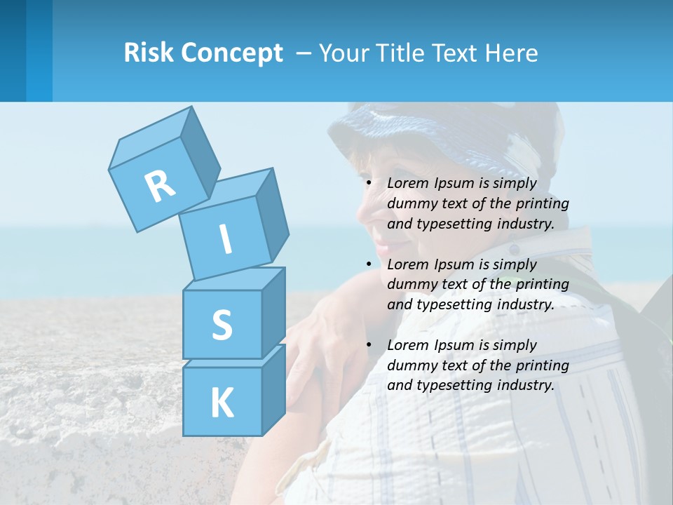 A Woman Sitting On The Beach Wearing A Blue Hat PowerPoint Template
