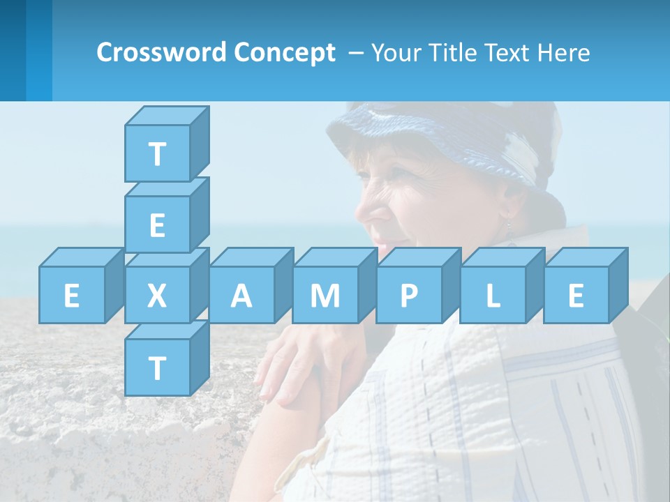 A Woman Sitting On The Beach Wearing A Blue Hat PowerPoint Template