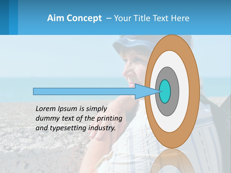 A Woman Sitting On The Beach Wearing A Blue Hat PowerPoint Template