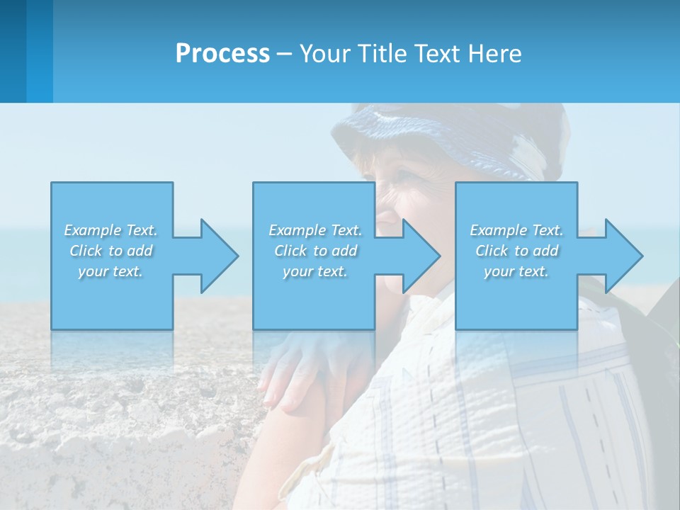 A Woman Sitting On The Beach Wearing A Blue Hat PowerPoint Template