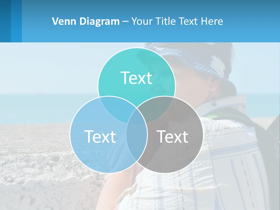 A Woman Sitting On The Beach Wearing A Blue Hat PowerPoint Template