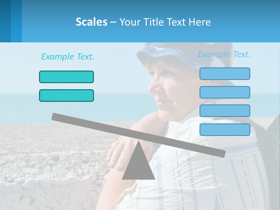 A Woman Sitting On The Beach Wearing A Blue Hat PowerPoint Template