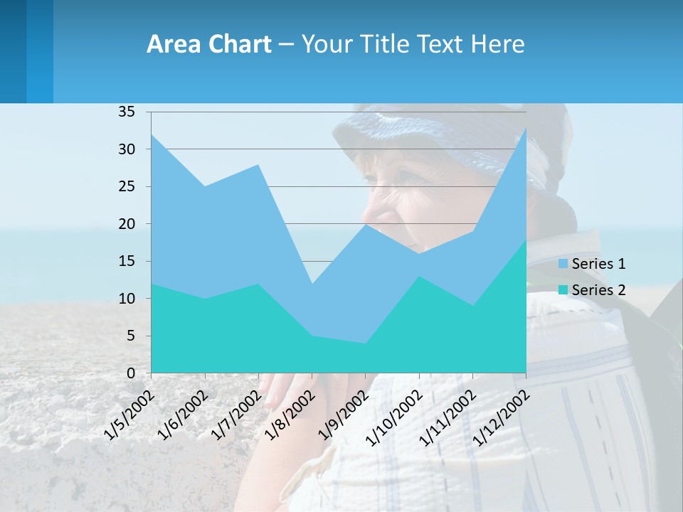 A Woman Sitting On The Beach Wearing A Blue Hat PowerPoint Template