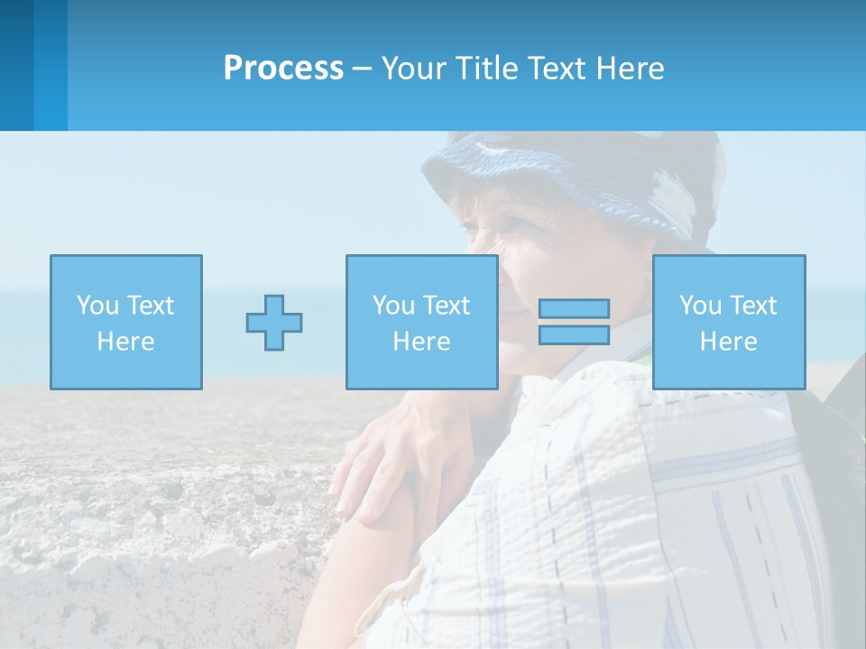 A Woman Sitting On The Beach Wearing A Blue Hat PowerPoint Template