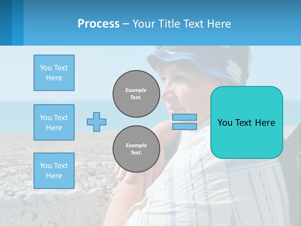 A Woman Sitting On The Beach Wearing A Blue Hat PowerPoint Template