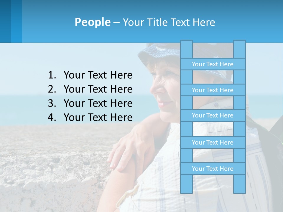 A Woman Sitting On The Beach Wearing A Blue Hat PowerPoint Template