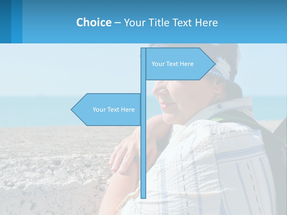 A Woman Sitting On The Beach Wearing A Blue Hat PowerPoint Template