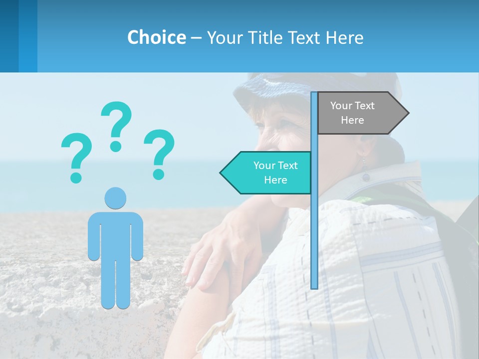 A Woman Sitting On The Beach Wearing A Blue Hat PowerPoint Template