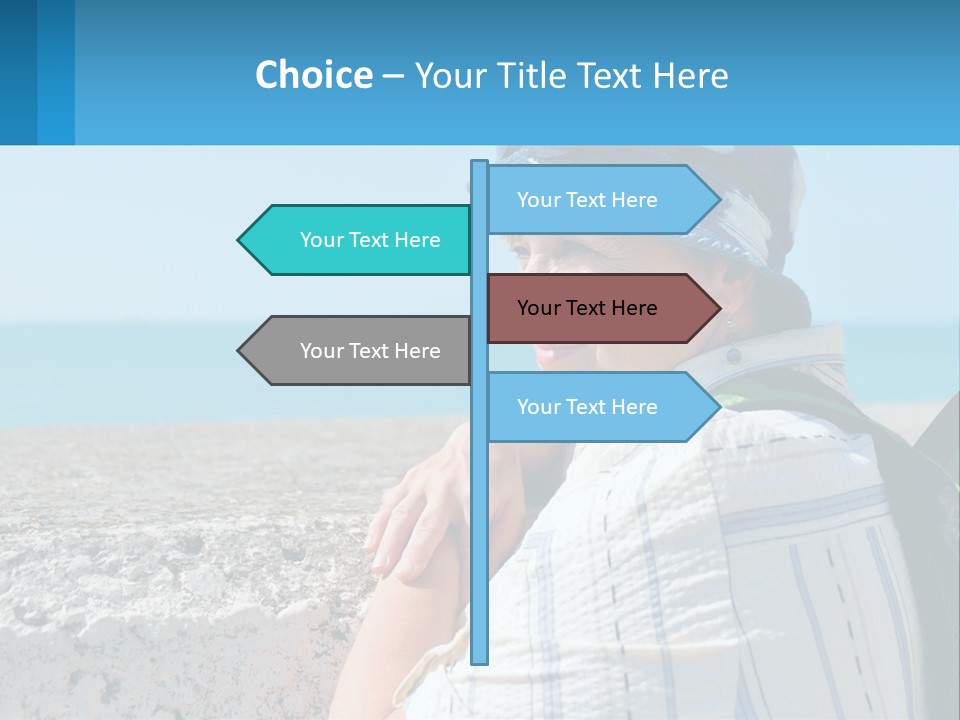 A Woman Sitting On The Beach Wearing A Blue Hat PowerPoint Template