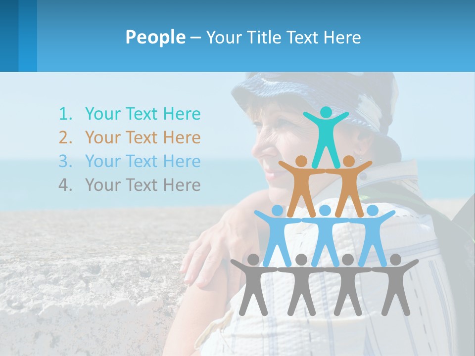 A Woman Sitting On The Beach Wearing A Blue Hat PowerPoint Template