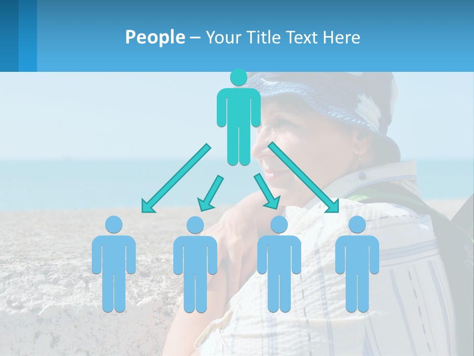 A Woman Sitting On The Beach Wearing A Blue Hat PowerPoint Template
