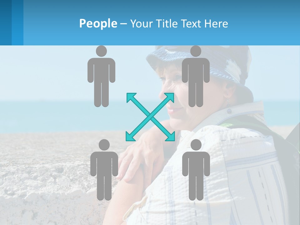 A Woman Sitting On The Beach Wearing A Blue Hat PowerPoint Template